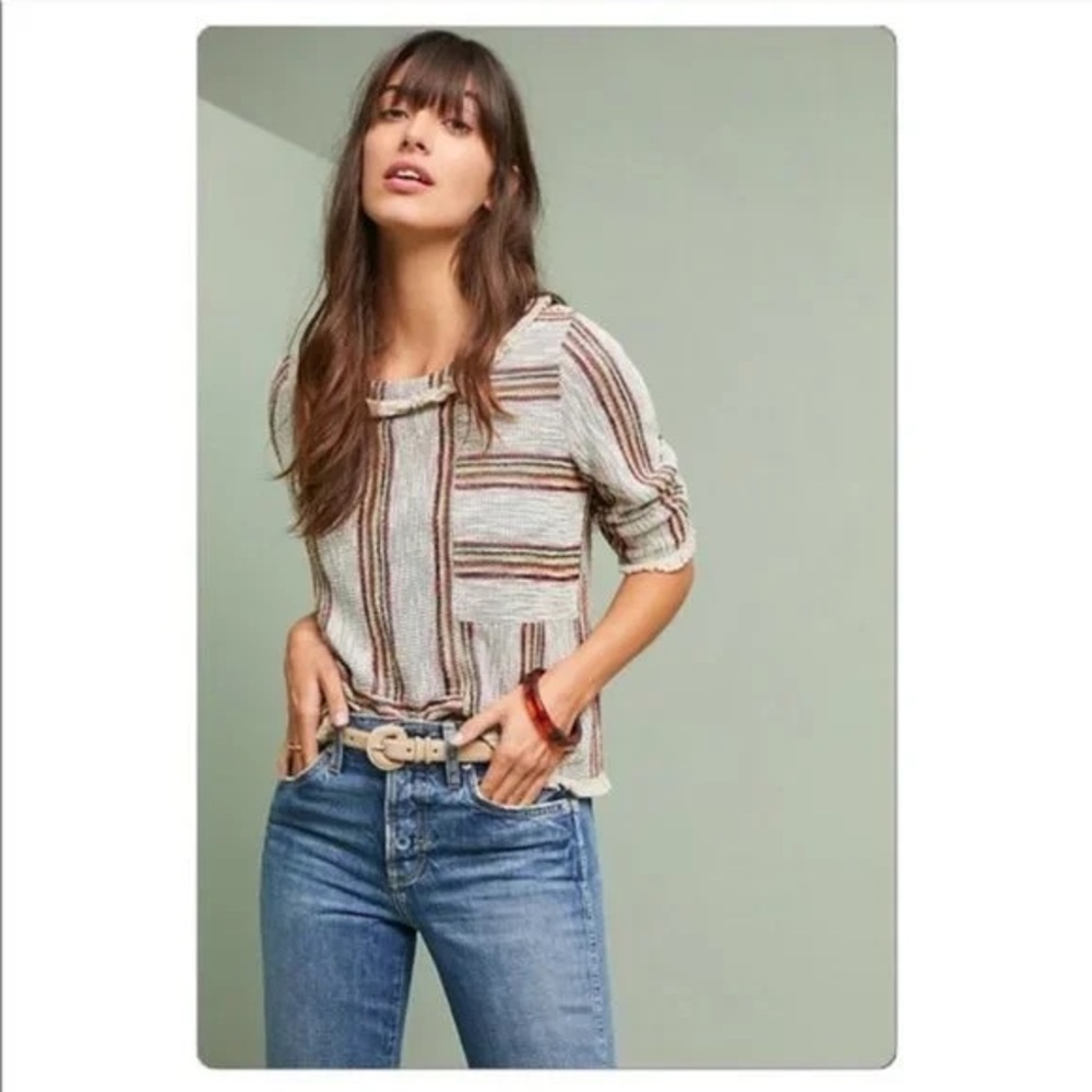 Current Air by Anthropologie Multicolor Striped Womenâs Knitted top w/Fringe Med